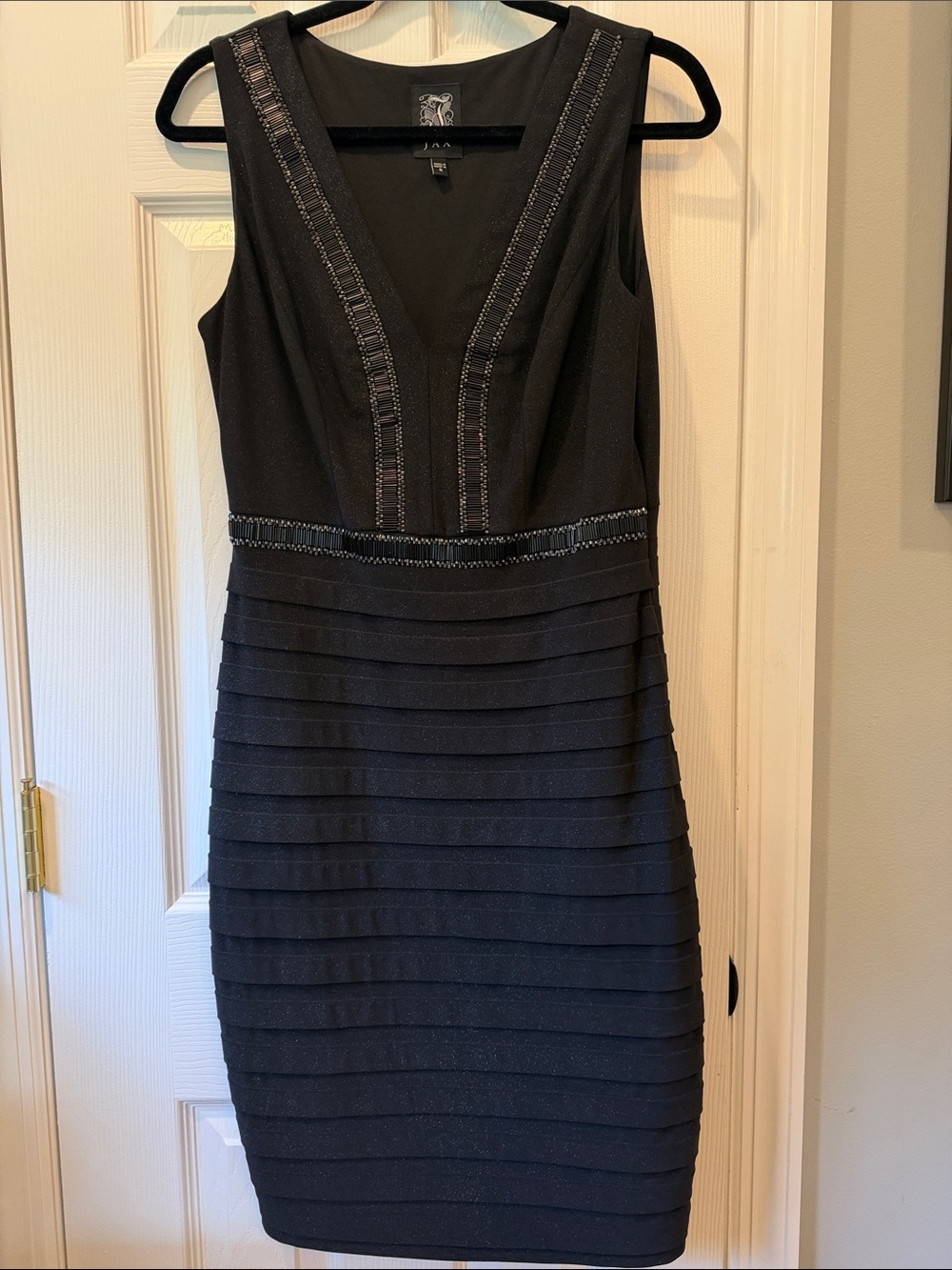 Jax Black Sleeveless V-Neck Layered Bandage Dress with Trim